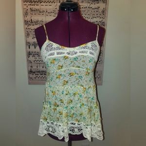 Intimately Free People Floral Slip/Tunic Tank Pale Yellow Size S EUC